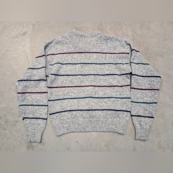 VTG Eddie Bauer Sweater Wool USA Made Striped Mens M Gray - Picture 2 of 6